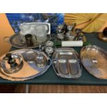 AN ASSORTMENT OF STAINLESS STEEL ITEMS TO ALSO INCLUDE SOME SILVER PLATE