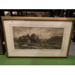 A FRAMED AND SIGNED OLIVER BALSON MONOCHROME WATERCOLOUR OF A RIVER SCENE