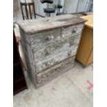 A VICTORIAN PAINTED PINE CHEST OF TWO SHORT AND THREE LONG DRAWERS, 35.5"