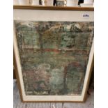 A LARGE GILT FRAMED ABSTRACT PRINT OF 'BETHNALL GREEN 1990' SIGNED JANET BROOKE