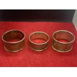 THREE HALLMARKED BIRMINGHAM SILVER NAPKIN RINGS - NOT MATCHING