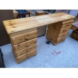 A MODERN PINE KNEEHOLE DRESSING TABLE, 57" WIDE