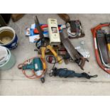 A DRILL, SAWS AND VARIOUS TOOLS