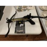 A WORKING MODEL OF A CROSS BOW TO INCLUDE PLASTIC PISTOL BOLTS