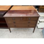 AN EDWARDIAN MAHOGANY AND INLAID CHEST OF TWO SHORT AND THREE LONG DRAWERS, 42" WIDE