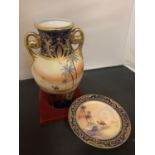 TWO NORITAKE JAPANESE ITEMS TO INCLUDE A DECORATIVE DESERT DESIGN TWO HANDLED URN AND A MATCHING