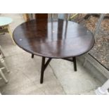 AN ERCOL STYLE ELM OAK DROP-LEAF DINING TABLE, 49x44"