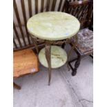 A BRASS OCCASIONAL TABLE WITH ONYX TOP AND LOWER SHELF