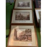 THREE FRAMED LOUISE RAYNER PRINTS OF STREET SCENES