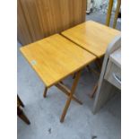 TWO FOLDING BEECH SIDE TABLES