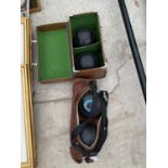 TWO SETS AF CROWN GREEN BOWLS WITH CASES