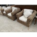 THREE MODERN WICKER CONSERVATORY EASY CHAIRS