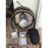 A PAIR OF E-MOVE WHEELS AND BATTERY PACKS ETC