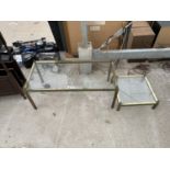 TWO BRASS COFFEE TABLES WITH GLASS TOPS