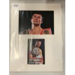 TWO MOUNTED COLOUR PHOTOGRAPHS, ONE SIGNED, OF BOXER JOE CALZAGHE COMPLETE WITH CERTIFICATE OF