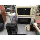 AN ASSORTMENT OF KITCHEN ELECTRICALS TO INCLUDE TWO MICROWAVES AND A COFFEE MAKER ETC