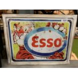 A WOODEN FRAMED METAL 'ESSO' SIGN