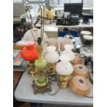 A LARGE ASSORTMENT OF TABLE LAMPS AND SHADES