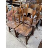 FOUR HEAVY OAK DINING CHAIRS
