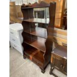 A 19TH CENTURY STYLE FIVE TIER WATERFALL OPEN BOOKCASE WITH 2 DRAWERS TO THE BASE, THREE OF THE