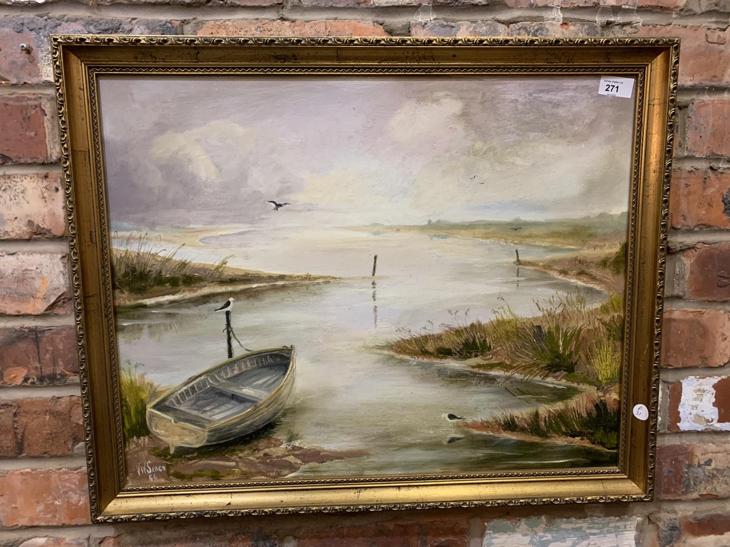 A GILT FRAMED OIL ON BOARD SIGNED V W SEAGO '66