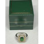 A LARGE ART DECO STYLE RECTANGULAR DRESS RING SIZE P 1/2 WEIGHT 4.73 GRAMS WITH PRESENTATION BOX