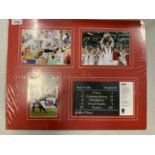 THREE MOUNTED COLOUR PHOTOGRAPHS OF JONNY WILKINSON AND SOME OF THE WINNING ENGLAND RUGBY TEAM AT