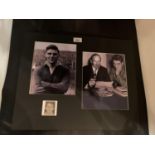 THREE PICTURES OF DUNCAN EDWARDS ONE WITH SIR MATT BUSBY AND ANOTHER SIGNED BY DUNCAN EDWARDS IN A