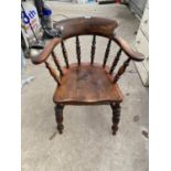 A VICTORIAN ELM AND BEECH CAPTAINS CHAIR