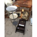 A VINTAGE WASH STAND, TWO MIRRORS AND AN ARTHUR J ELSLEY FRAMED VICTORIAN PRINT