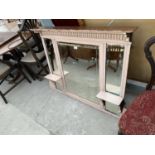 AN EDWARDIAN PAINTED OVER MANTEL MIRROR