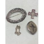 THREE SILVER BROOCHES AND A PENDANT TWO HALLMARKED AND TWO MARKED 925