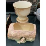 A VINTAGE DECORATIVE FOLEY EARTHNWARE PLANT HOLDER AND A FURTHER SYLVAC PLANTER