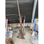 VARIOUS GARDEN TOOLS TO INCLUDE EDGING SHEARS AND SHOVELS ETC