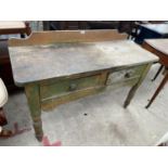 A VICTORIAN PAINTED PINE SIDE TABLE WITH TWO DRAWERS