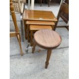 A MAHOGANY STOOL AND AN OAK NEST OF TABLES