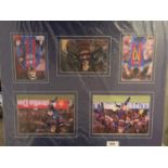 A SIGNED PHOTOGRAPH OF LIONEL MESSI ALONG WITH FOUR FURTHER PHOTOGRAPHS IN A MOUNT COMPLETE WITH A