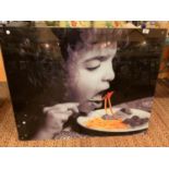 LARGE LAMINATED IMAGE OF GIRL EATING SPAGHETTI