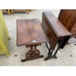 A SMALL WALNUT OCCASIONAL TABLE AND A MAHOGANY DROP LEAF SIDE TABLE