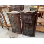 TWO MODERN MAHOGANY CORNER CUPBOARDS