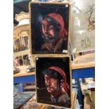 A PAIR OF SIGNED PAINT ON FABRIC PICTURES DEPICTING PIRATES