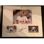 THREE PICTURES OF HARRY KANE ENGLAND AND TOTTENHAM STAR WITH HIS AUTOGRAPH IN A MOUNT COMPLETE