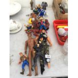 AN ASSORTMENT OF CHILDRENS ACTION FIGURES TO INCLUDE SPIDERMAN ETC