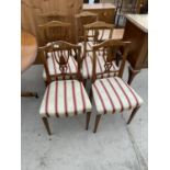 A SET OF SIX EDWARDIAN MAHOGANY AND INLAID DINING CHAIRS ON TAPERED LEGS