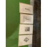 FOUR FRAMED ETCHINGS BY J MYNDE NUMBER 42, NUMBER 33, NUMBER 44, NUMBER 22