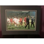 A PHOTOGRAPH OF LIVERPOOL WALK OUT AT WEMBLEY SIGNED WITH SIX SIGNATURES TO INCLUDE ST JOHN, LAWLER,