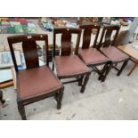 FOUR EARLY 20TH CENTURY OAK DINING CHAIRS