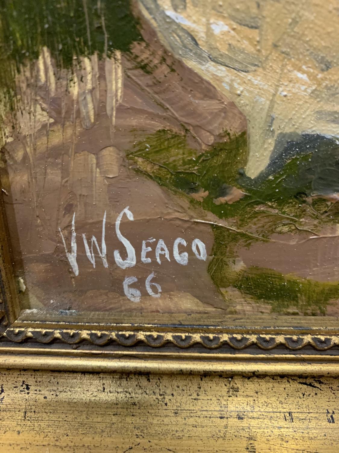 A GILT FRAMED OIL ON BOARD SIGNED V W SEAGO '66 - Image 3 of 4