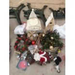 AN ASSORTMENT ODF CHRISTMAS DECORATIONS TO INCLUDE A SANTA CUSHION ETC