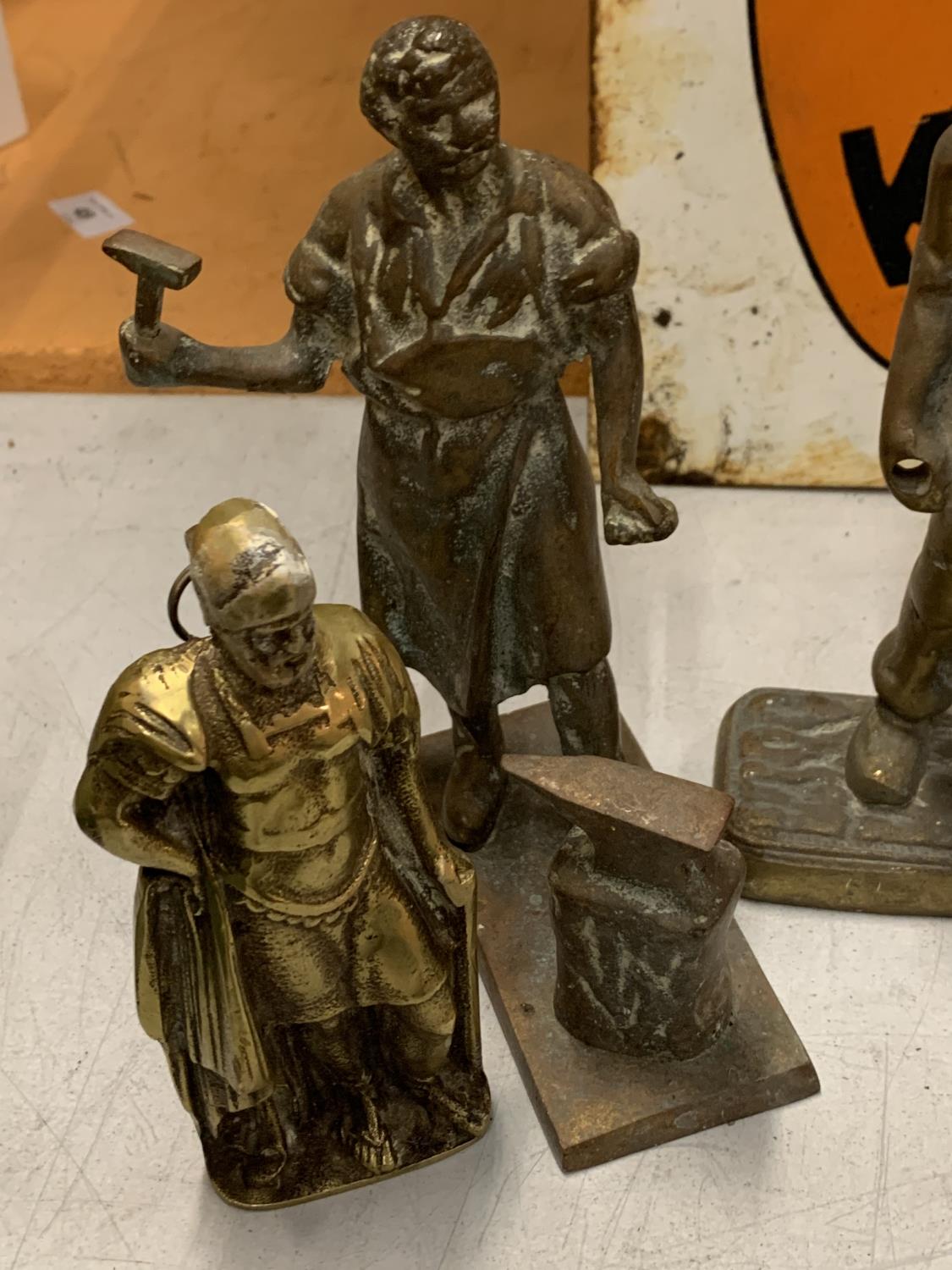 FOUR BRASS FIGURINES TO INCLUDE A BLACKSMITH AND A MINER - Image 4 of 4